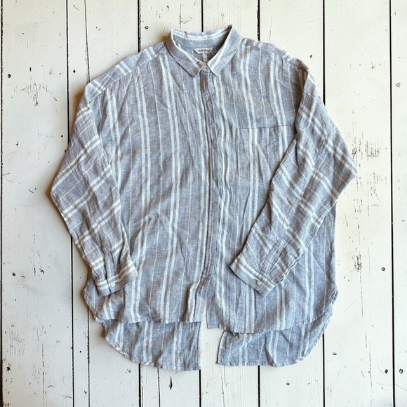 Lucky Brand Other - Lucky Brand Linen Blend Stripe Button Up Shirt Raglan Sleeve Neutral Men’s XL